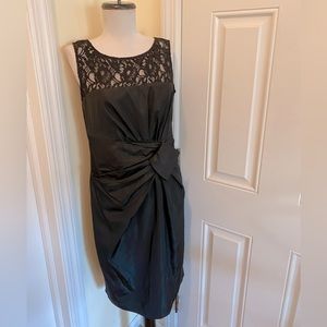 Anne Klein Dress Black Lace Scoop Neck V Back Ruched Sleeveless Dress 8